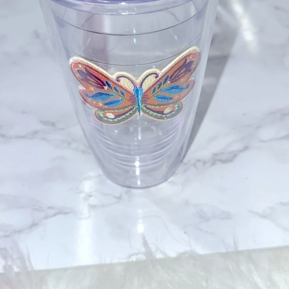 Tervis Clear Tumbler with Colorful Butterfly Design no lid